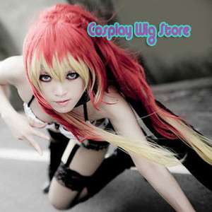 Ao no Exorcist Short Red Mixed Yellow Cosplay Hair Wig Ponytail  