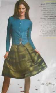 PRADARunway Green/Blk Digital Image Wrap/Pleated Skirt 40  