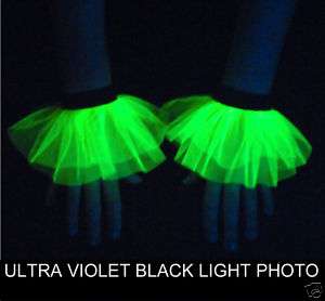 UV React Lime Glow in Dark RAVE TUTU WRIST CUFFS BANDS  