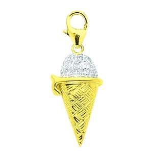  14K Yellow Gold Diamond Ice Cream Cone Charm Jewelry