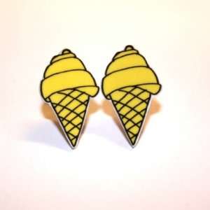   Sour Cherry Gold plated base Yellow Ice Cream Stud Earrings Jewelry