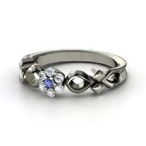  Corsage Ring, Sterling Silver Ring with Sapphire & Diamond 