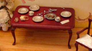 MINIATURE DOLLHOUSE DINING ROOM TABLE 4 CHAIRS MIRROR F143 112 SCALE 