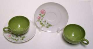 Sets of OD Onedia Deluxe Cups & Saucers Melmac Melamine Green Pink 