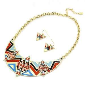  Fashion Tribal Print Necklace Set; 18L; Matching earrings 
