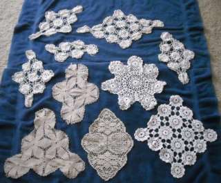 VINTAGE LOT 25 HAND CROCHETED DOILIES OFF WHITE ECRU VARIOUS SHAPES 