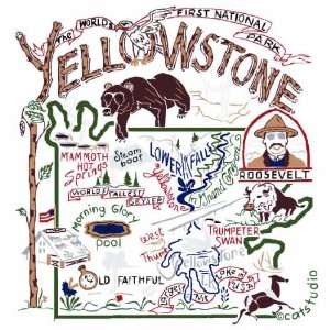 Catstudio Hand Embroidered Dish Towel   Yellowstone 