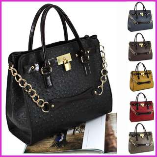 Women Hollywood Style Ostrich Pattern Tote Shoulder Bag Purse (#G650 