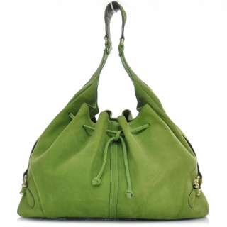 BURBERRY Leather Drawstring Tote Bag Purse Green  