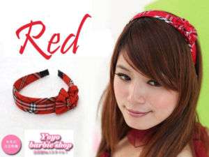 Sweet School Uniform Accessory Plaid Bow Headband Red  