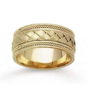  14k Yellow Gold Great Weave Hand Carved Wedding Band 