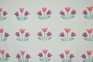 30s Tulip Applique Antique Quilt ~Scalloped Edge  