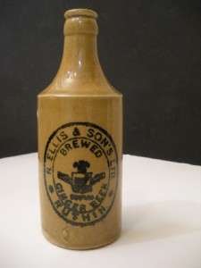 1800s Antique Ellis & Son Ginger Beer Stoneware Pottery Bottle  