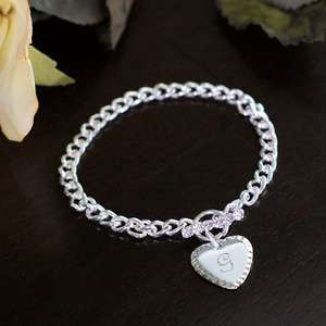 Personalized Heart Charm Bracelet with Initial & Rhinestone toggle 