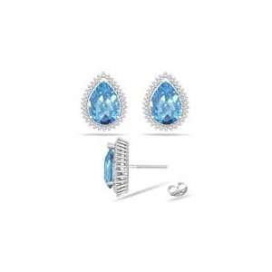 60 Cts Diamond & 8.46 Cts Swiss Blue Topaz Cluster Earrings in 14K 