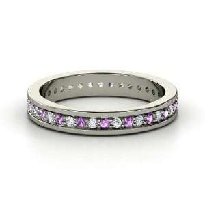   Eternity Band, 14K White Gold Ring with Diamond & Amethyst Jewelry