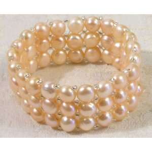    3 Strand Pink Button Pearl Stretch Bracelet