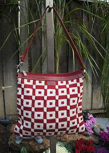 The Sak by Elliot Lucca RED & WHITE Checkerboard Knit Crochet Nylon 
