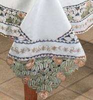 Floral Embroidered Cutwork Tablecloth 70x90 + 8 napkin  