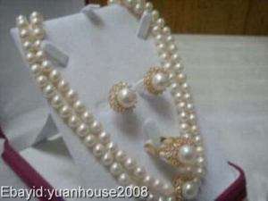 Set White Freshwater Pearl Necklace Earring Ring  