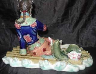 Chinese Colorful Porcelain water lily Girl Figurine  