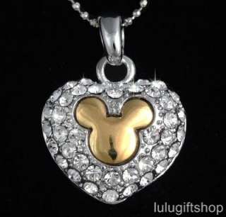 disney mickey mouse heart 18k white gold plated pendant necklace use 