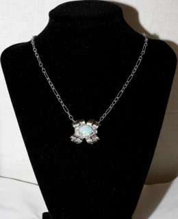 Estate 14K Solid Wh Gold 1.75ct Opal & Diamond Necklace  