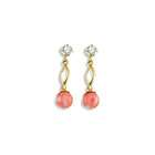VistaBella 14k Yellow Gold CZ Round Coral Bead Dangle Earrings