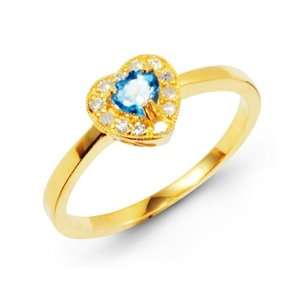  14k Yellow Gold Blue Topaz Round Diamond Heart Ring 