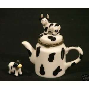  Porcelain Hinged Boxes Milk Cow on Teapot Keepsake Trinket 