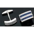 Diamond & Blue Sapphire Cufflinks   18k White Gold Rectangular Diamond 