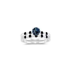 35 Cts Black Diamond & 1.14 Cts London Blue Topaz Matching Ring Set 