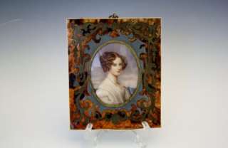 FINE 19C MINIATURE WATERCOLOR ON IVORY OF BEAUTIFUL YOUNG WOMAN BOULLE 