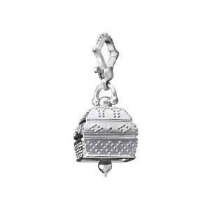   Sterling Silver Granulated Meditation Bell Square Pendant Jewelry