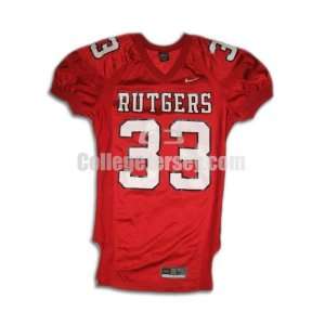 Red No. 33 Game Used Rutgers Nike Football Jersey  Sports 