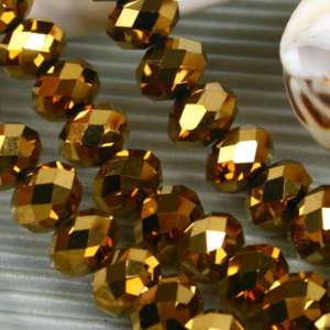 8x10mm GOLDEN CRYSTAL GLASS FACETED ABACUS LOOSE BEADS  