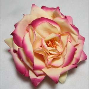 Large Yellow and Pink Sophia Rose Flower Hair Clip and 