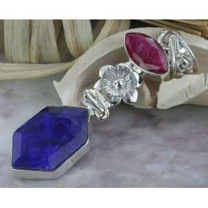   Sterling Silver Created RUBY, SAPPHIRE Pendant, 2.38, 9.89g Jewelry