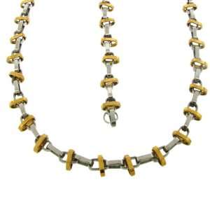  Gold Plating Unusual Industrial Links Mens Bracelet and Necklace Set