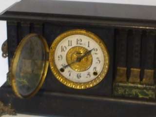 Antique Ingraham Black Mantel Shelf Clock Key Wind for Parts or 