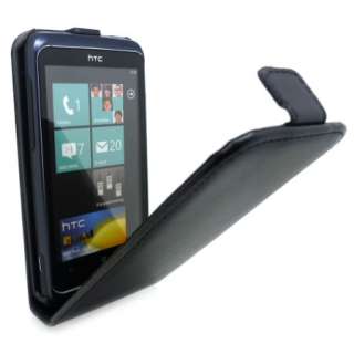 Black Flip Leather Case Cover for HTC 7 Trophy + SP  