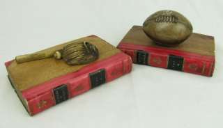 Vintage Ceramic Sports Baseball Football Bookends  