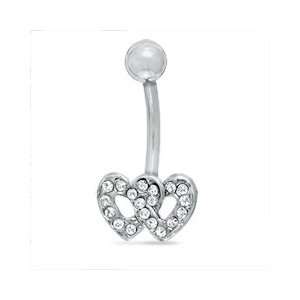  014 Gauge Interlocking Hearts Belly Button Ring with Cubic 