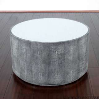 Grey Faux Shagreen Contemporary Round Coffee Table  