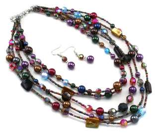   Multi Color Layer Pearl Crystal Necklace Set Costume Jewelry  