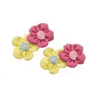  Yellow and Coral Flower Hair Clips [Pair] Beauty