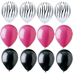 ZEBRA Stripes PRINT Black ROSE Pink 12 Piece Latex Helium Party 