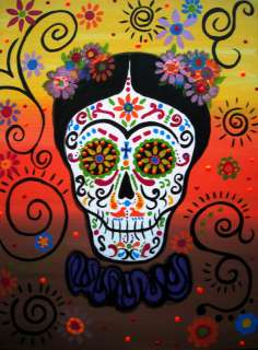 Mexican FOLK ART Day of the Dead FRIDA KAHLO Dia De Los Muertos Flower 