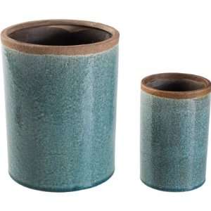  Glazed Ceramic Urn Pot Blue VI Set Of 2 Patio, Lawn 