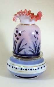 Antique Pink & Blue Art Glass Decorated Fairy Lamp  